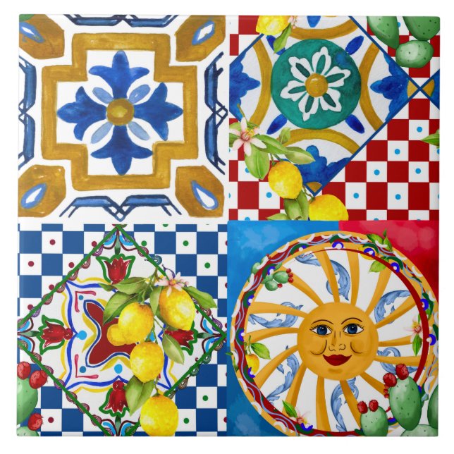 Siciliana,majolica,sol,azulejos,limões (Frente)
