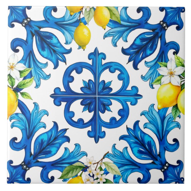 Siciliano,verão,limão,mosaico,azul (Frente)
