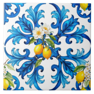 Siciliano,verão,limão,mosaico,azul