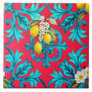 Siciliano,verão,limão,mosaico,rosa