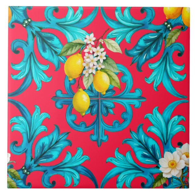 Siciliano,verão,limão,mosaico,rosa (Frente)