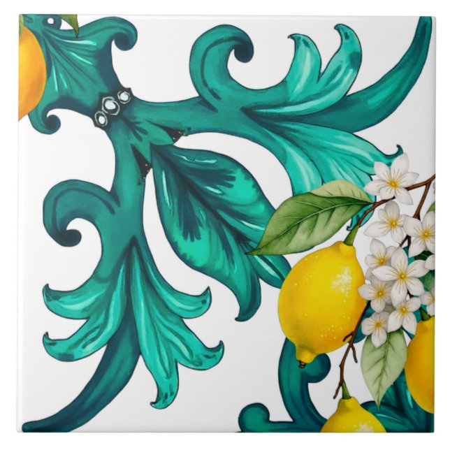 Siciliano,verão,limão,mosaico,verde, (Frente)