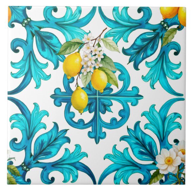 Siciliano,verão,limão,mosaico,verde, (Frente)