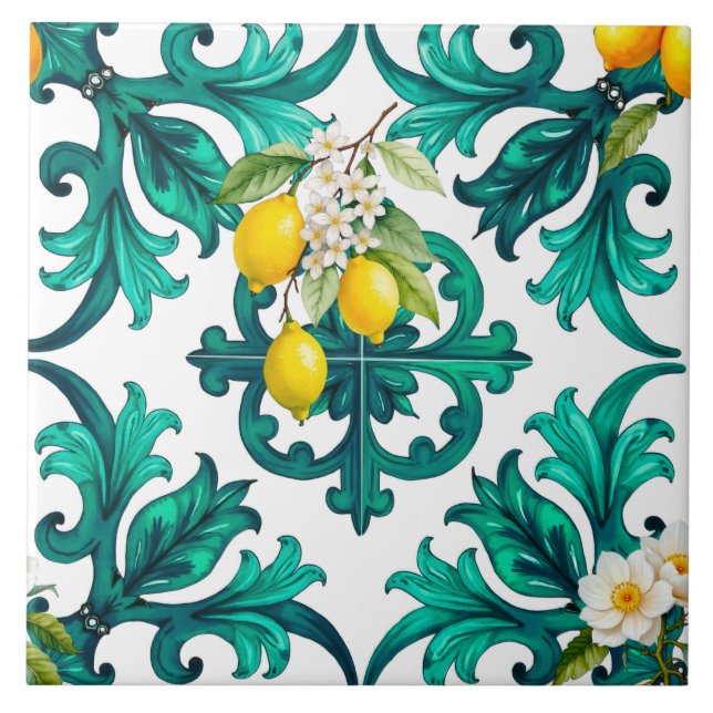 Siciliano,verão,limão,mosaico,verde, (Frente)