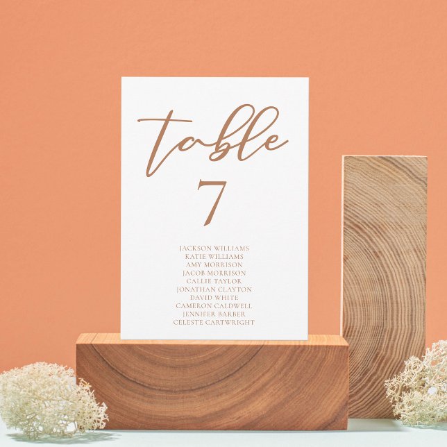 Sienna Brown Script Wedch Table Número w Nomes (Criador carregado)