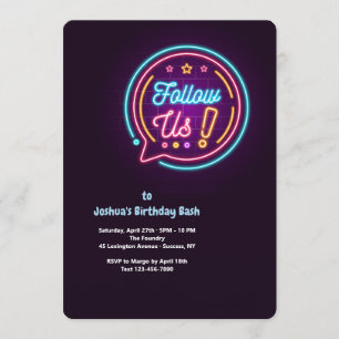 Siga-nos Neon Convite de aniversário
