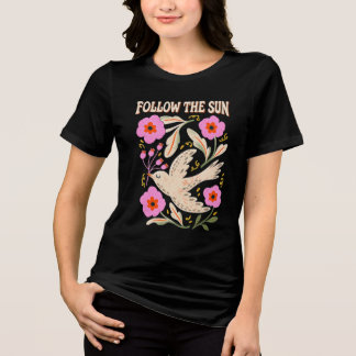 Siga o Pássaro do Sol e Floral Vintage Desenhado à
