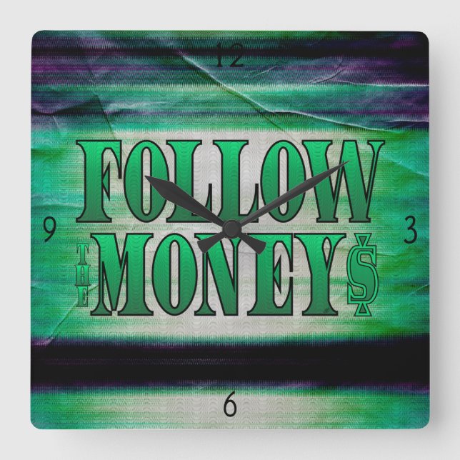 Siga o relógio Money - Grunge Square Wall (Frente)