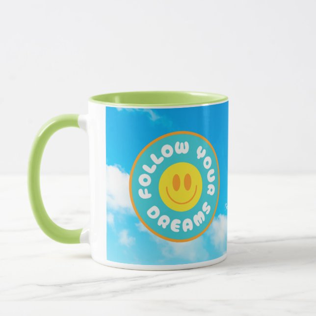 Siga os seus sonhos, cara feliz, caneca verde (Esquerda)