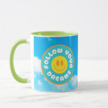Siga os seus sonhos, cara feliz, caneca verde