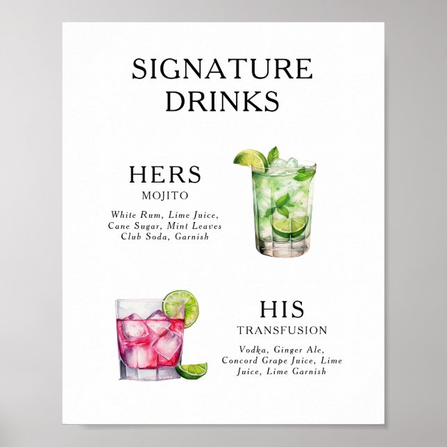 Signature Beduks Weding Cocktail Menu Poster (Frente)