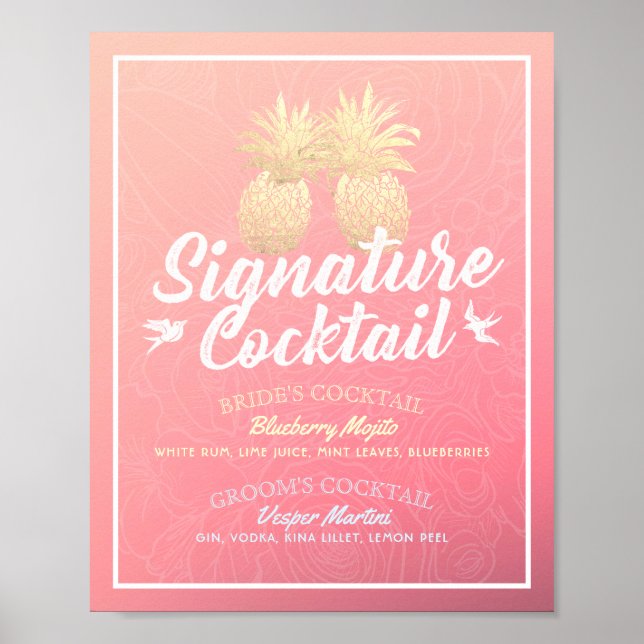 Signature Cocktail Drink Menu Casamento Poster (Frente)