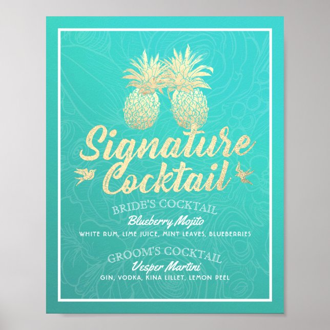 Signature Cocktail Drink Menu Casamento Poster (Frente)