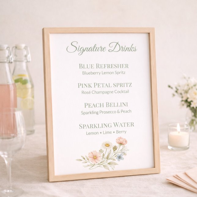 Signature Drink Menu Sign Wildflower Paper Sheet (Criador carregado)