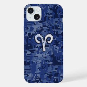 Signo de Áries em Camuflagem Digital Azul-Marinho