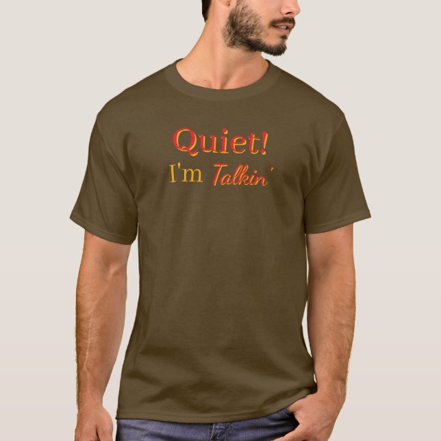 Silêncio! Camiseta Marrom Divertida para Homens (Frente)