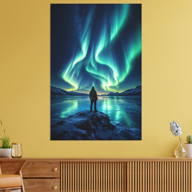 Silent Awakening – Aurora Borealis Canvas Print (Insitu(Sala de estar))