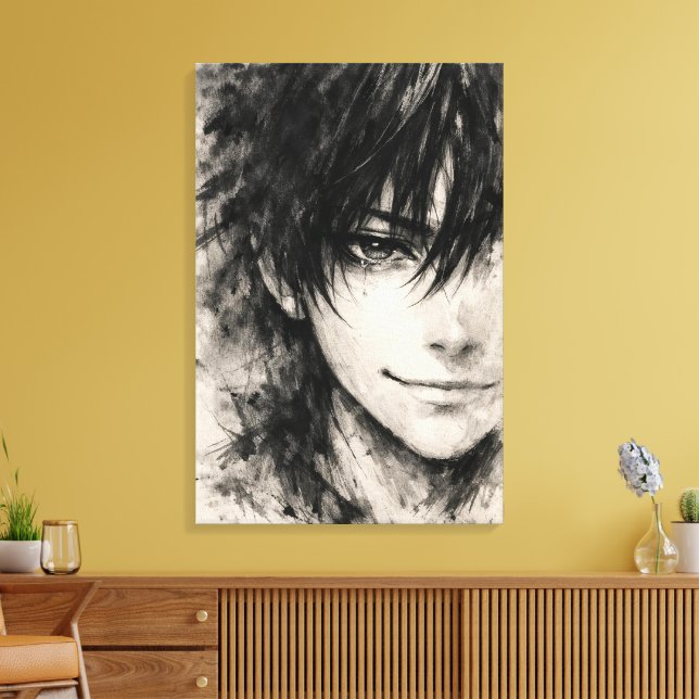 Silent Mask – Emotional Ink Portrait Canvas Print (Insitu(Sala de estar))