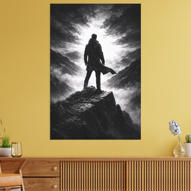 Silent Resolve – Black & White Mountain Canvas Art (Insitu(Sala de estar))