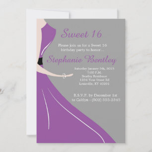 Silhouette de Vestido Roxo 16 Convite