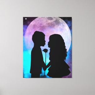 Silhouette Moon Young Love Stretch Canvas