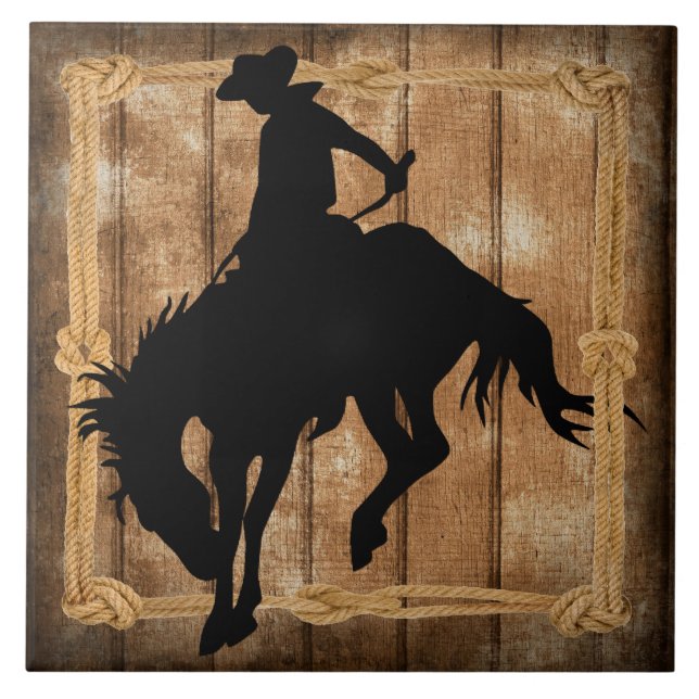 Silhouette Rodeo Cowboy em Buking Bronco (Frente)