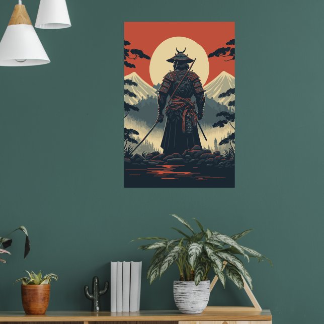Silhouette Samurai Warrior Moon Poster (Sala de Estar 1)
