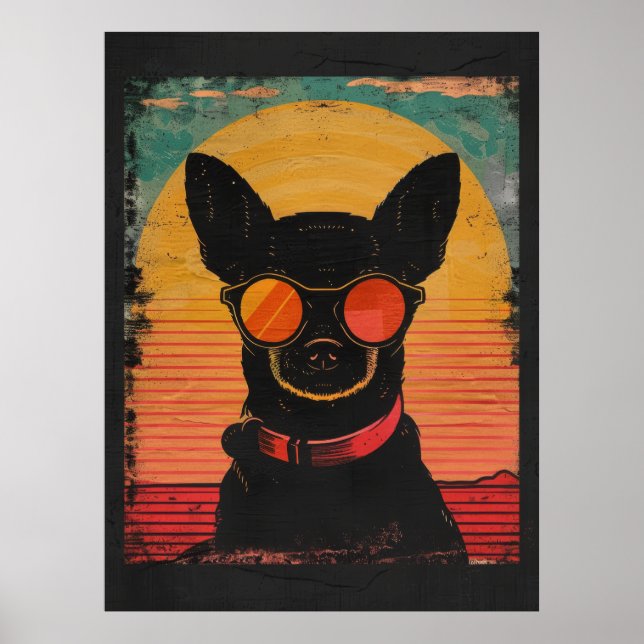 Silhuahua negra Poster do nascer do sol (Frente)