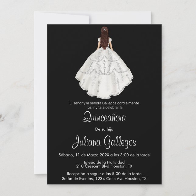 Silhueta branca Quinceañera convite (Frente)