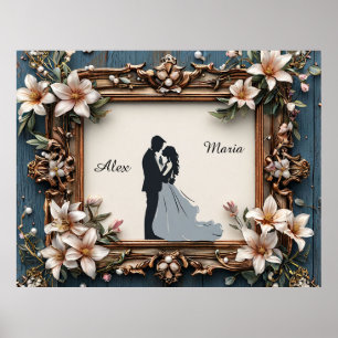 Silhueta de Casamento Elegante na Frame Poster de 