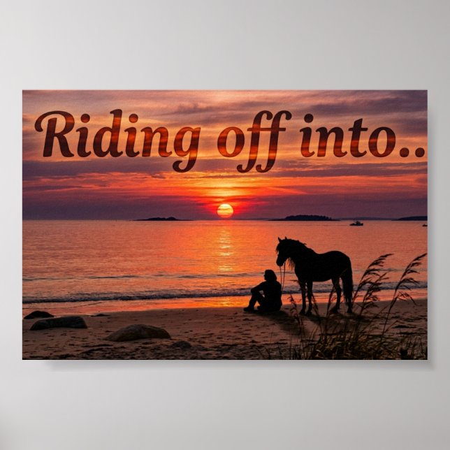 Silhueta de Cavalo ao Pôr do Sol - Impressão de Ar (Frente)