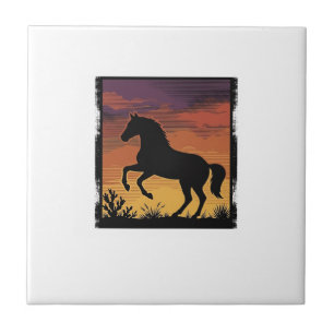 Silhueta de Cavalo do Pôr do Sol Vintage Gravura O