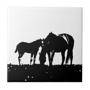 Silhueta de Cavalos Pretos e Branco
