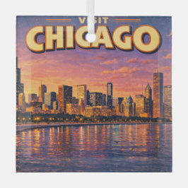 silhueta de Chicago e Lago Michigan ao anoitecer