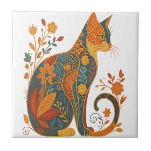 Silhueta de Gato Floral � Botânica Vintage Colorid