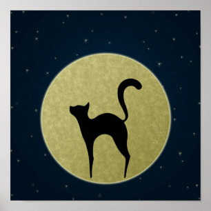 Silhueta do gato e impressão do poster da lua