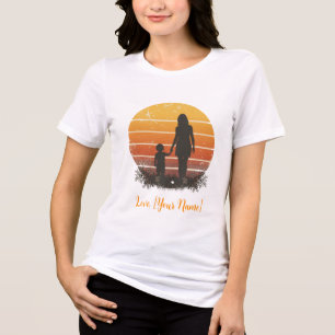 Silhueta do pôr do sol personalizada de mãe e filh