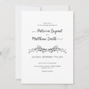 Silhueta elegante de folhas Convite para Casamento