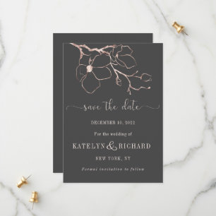 Silhueta floral rosa gold Salvar o cartão de data