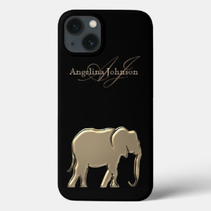 Silhueta preta e Dourado do elefante Monogrammed
