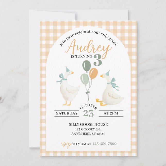 Silly Goose Birthday Invitation | Watercolor Plaid (Frente)