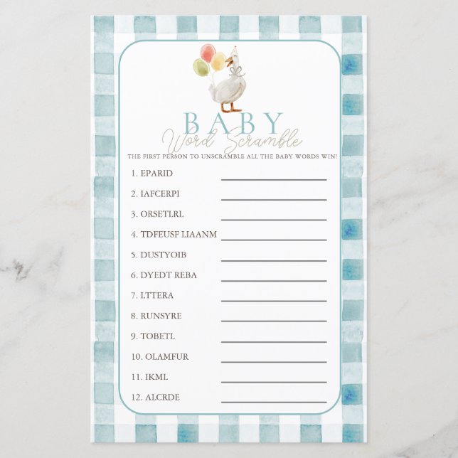 Silly Goose Blue Gingham Boy Baby Word Scramble (Frente)