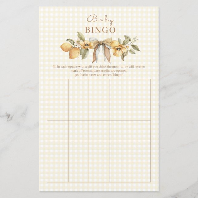 Silly Goose Lemon Baby Shower Bingo Game (Frente)
