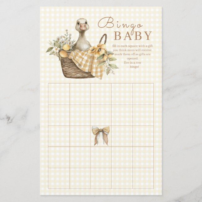 Silly Goose Lemon Watercolor Baby Shower Bingo (Frente)