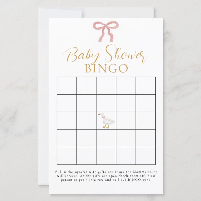 Silly Goose Pink Gingham Baby Shower Bingo (Frente)
