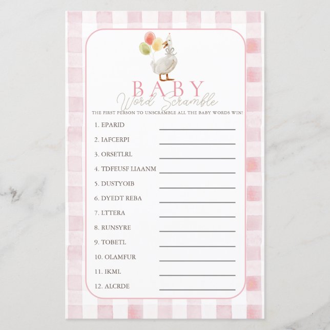 Silly Goose Pink Gingham Girl Baby Word Scramble (Frente)