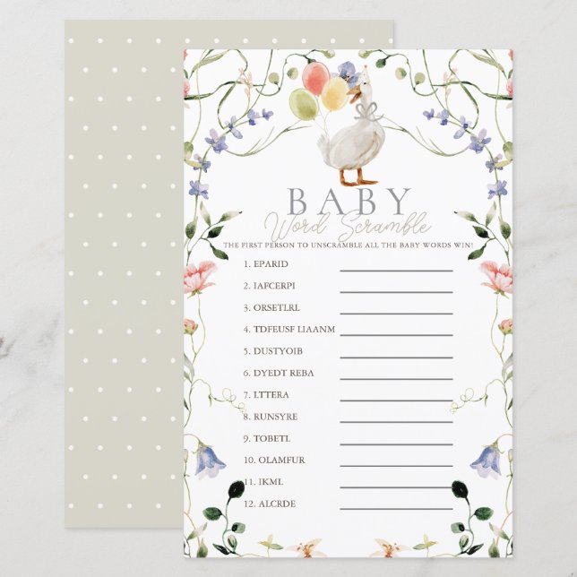 Silly Goose Wildflower Floral Baby Word Scramble (Frente/Verso)