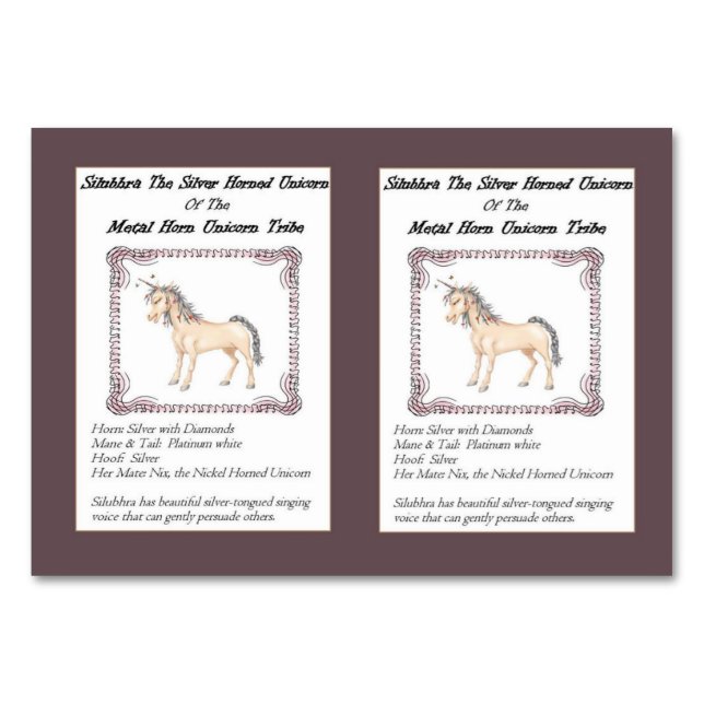 Silubhra O Cartão De Comércio Da Unicórnio De Cabe (Frente)