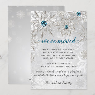 Silver Aqua Snowflakes Movimentamos Cartões de na