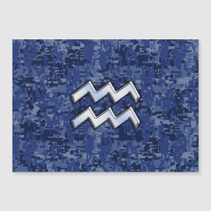 Silver Aquarius Sinal Zodiodato Marinho Camo Digit